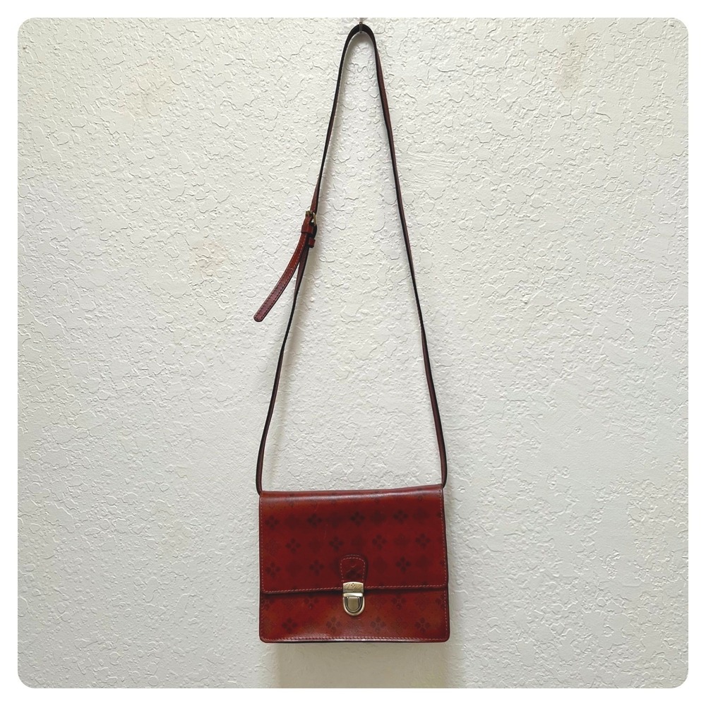 Patricia Nash Lanza Crossbody‎ Purse Leather Floral Debossed Push Lock Brown